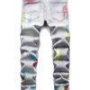 Steer Hole Print Ruched Mid Waist Jeans Men