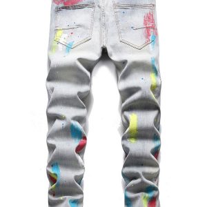Steer Hole Print Ruched Mid Waist Jeans Men