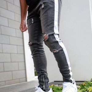 Stylish Contrast Color Mens Skinny Ripped Jeans