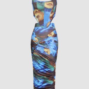 Abstract Print Corset Top And Skirt Set