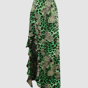 Leopard Print Ruffle Midi Skirt