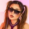 Euro Style Gradient Color Large Square Frame Beading Sunglasses