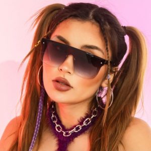 Euro Style Gradient Color Large Square Frame Beading Sunglasses