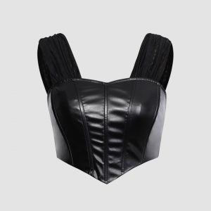 Faux Leather Off The Shoulder Corset Top