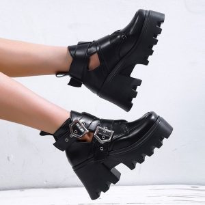 PU Hollowed Out High Heel Short Boots