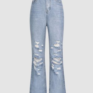 Ripped Wide Leg Mom Jeans