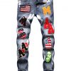 Stylish Fitted Patchwork Pattern Denim Jeans For Men