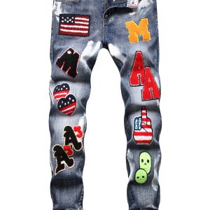 Stylish Fitted Patchwork Pattern Denim Jeans For Men