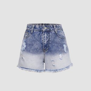 Two Tone Raw Hem Denim Shorts