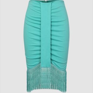 Tassel Hem Midi Skirt