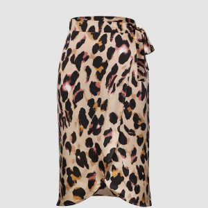 Leopard Print Knot Midi Skirt