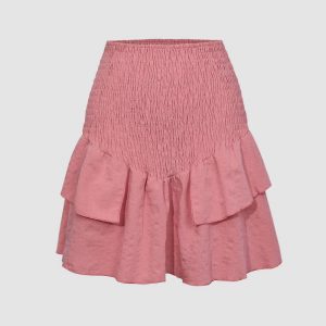 Shirred Waist Ruffle Hem Mini Skirt