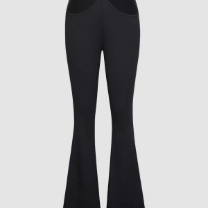Cutout Waist Flare Leg Trousers
