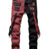 Plaid Contrast Color Patchwork Men Jeans Pant