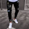 Street Hole Patchwork Mid Wast Denim Jeans
