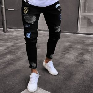 Street Hole Patchwork Mid Wast Denim Jeans