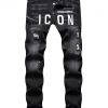 Fitted Letter Stylish Men Mid Waist Denim Jeans