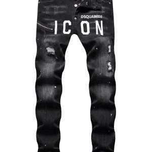 Fitted Letter Stylish Men Mid Waist Denim Jeans