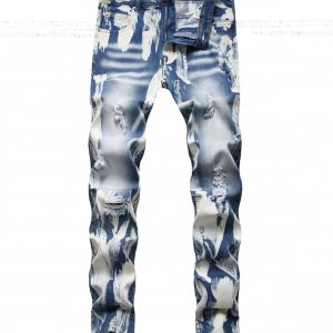 Plus Size Fashion Skinny Hollow Out Men Denim Jeans