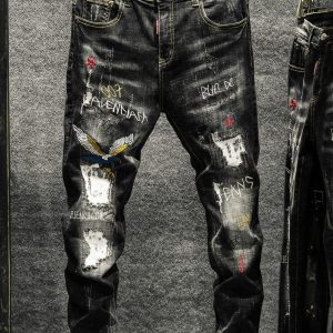 Popular Street Letter Embroidery Straight Jeans