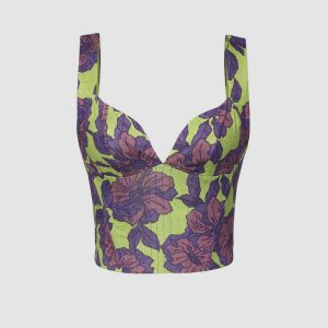 Floral Print V-Neck Corset Top