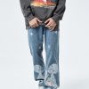 Street Skull Printed Loose Denim Jeans For Men