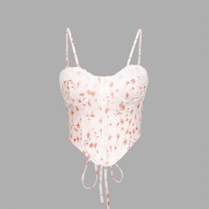 Floral Print Lace-Up Back Corset Top