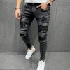 Street Black Patchwork Pencil Jeans For Men