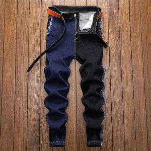 Poplar Contrast Color Ruched Jeans For Men