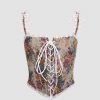Retro Printed Drawstring Corset Top