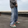 Street Men Black Wide Leg Straight Denim Jeans