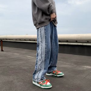 Street Men Black Wide Leg Straight Denim Jeans