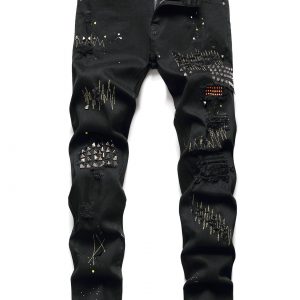 Chic Rivets Patch Men Skinny Jeans