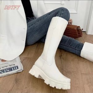 Fashion PU Pure Color Platform Rider Boots