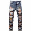 Men Star Letter Patchwork Printed Jeans Pants