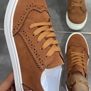 Solid Round Toe Lace Up Women Casual Shoes